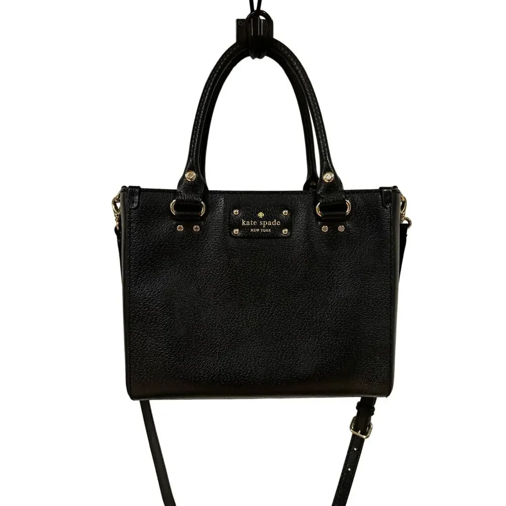 Kate Spade Wellesley Quinn Black Leather Satchel Bag Crossbody Small Medium